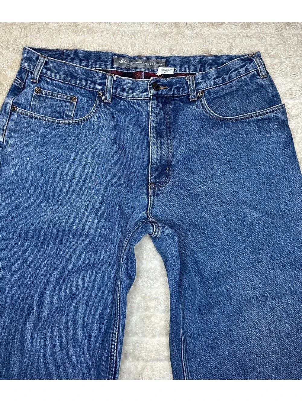 Eddie Bauer Relaxed Fit medium wash straight leg 100% cotton denim jeans 38x30